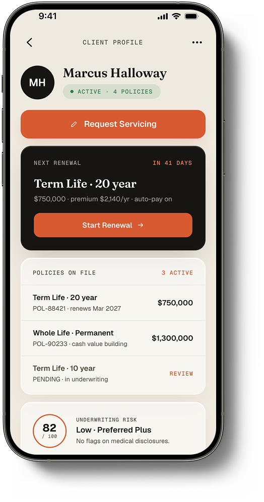 Casewave client servicing portal on an iPhone
